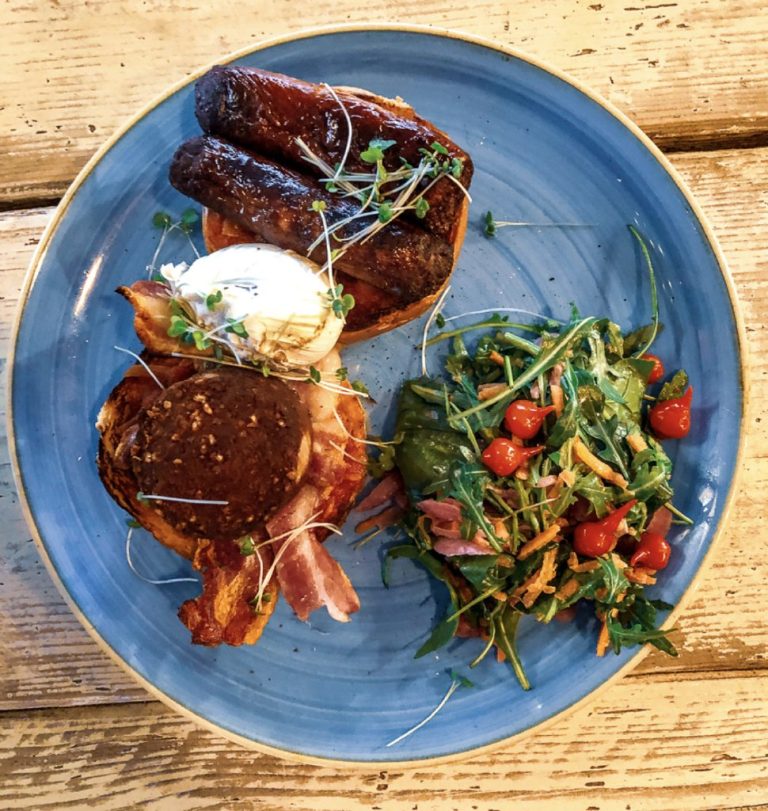 Breakfast on a bun with salad